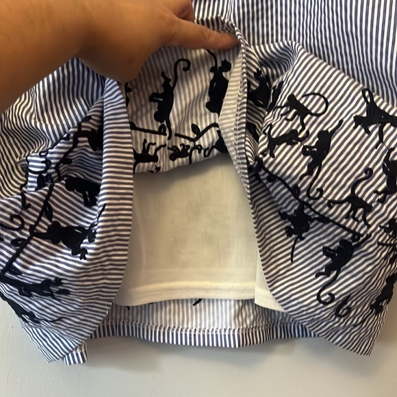 Nicole Miller Studio Blue White Striped Shirt Dress Embroidered Monkeys Size 10 - Picture 6 of 13